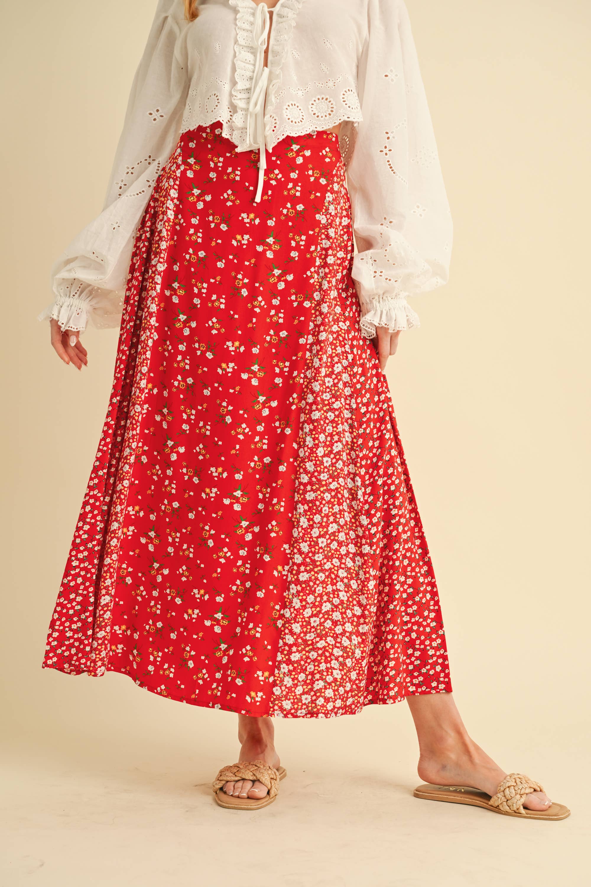 Twirl Worthy Mixed Floral Print Maxi Skirt