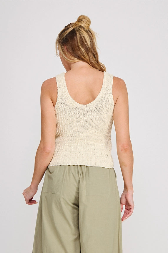 Bloom Baby Cream Knit Tank Top with Floral Detail