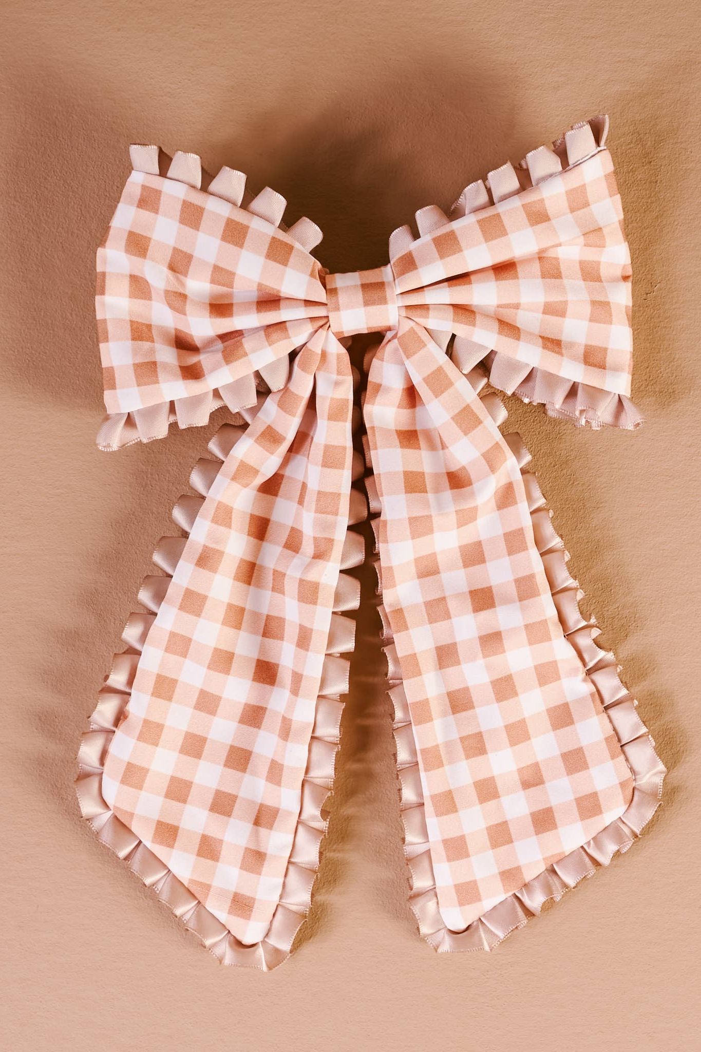 Fancy Frills Hair Bow-Maple Gingham