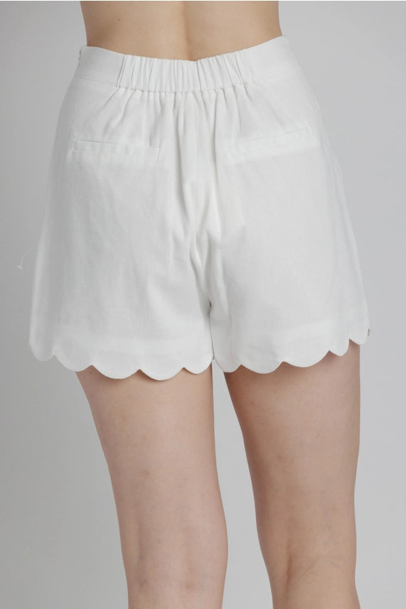 Serena Women’s White Tailored Shorts with Scalloped Hem Detail