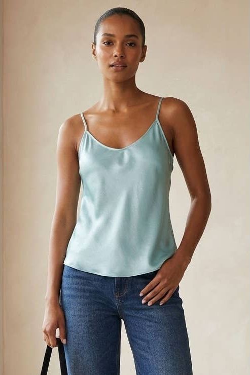 Silk Essential Sleeveless Cami Top with Thin Straps and Relaxed Fit