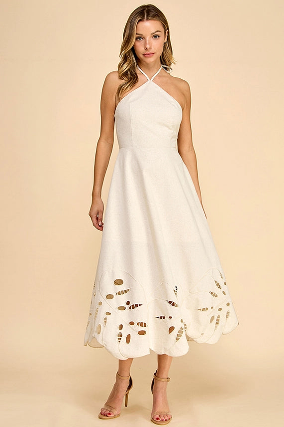 Endless Summer Womens Resort Wear Halter Dress with Scalloped Cutout Hem -  S / Dutch Canal
