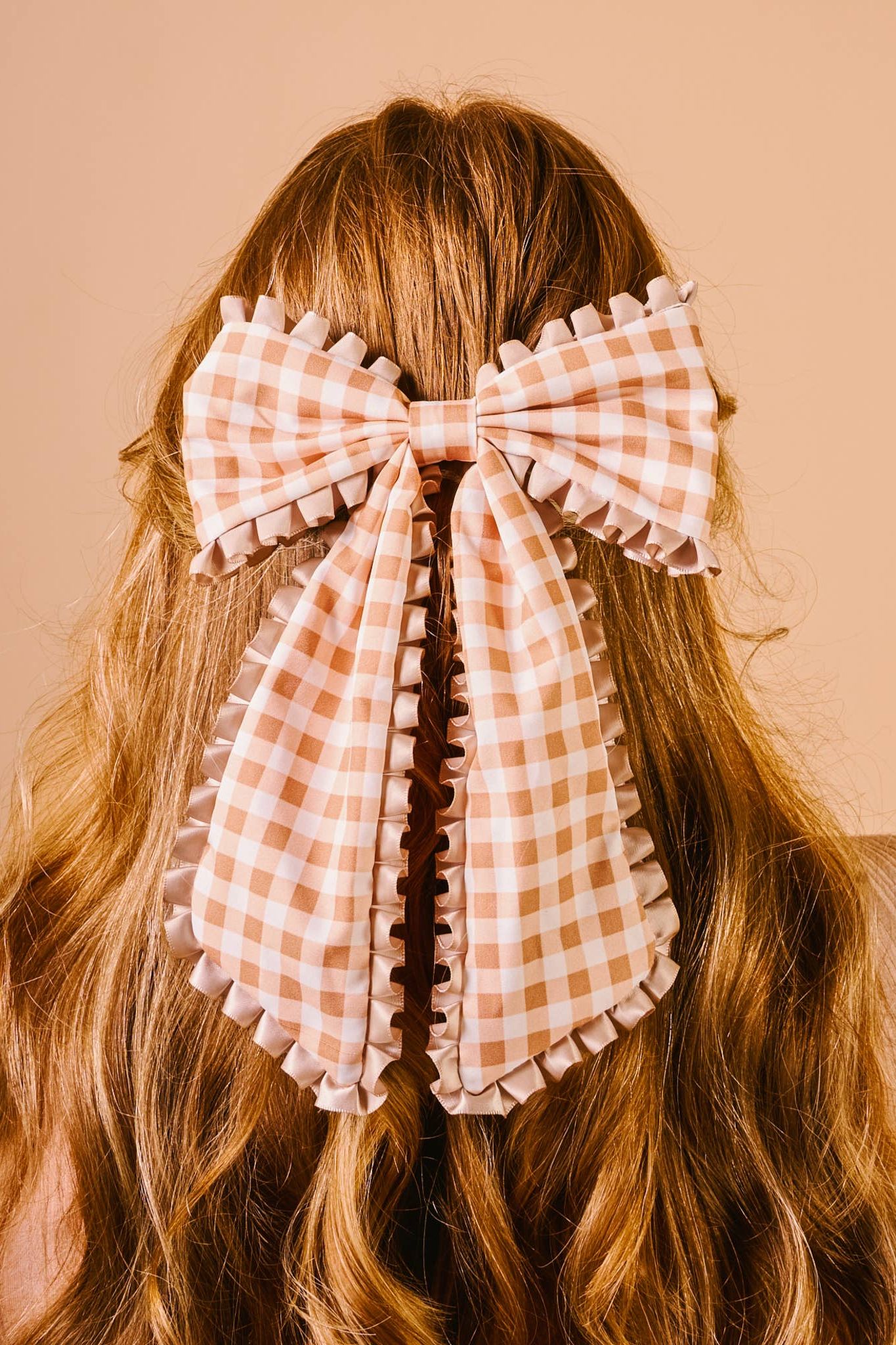 Fancy Frills Hair Bow-Maple Gingham