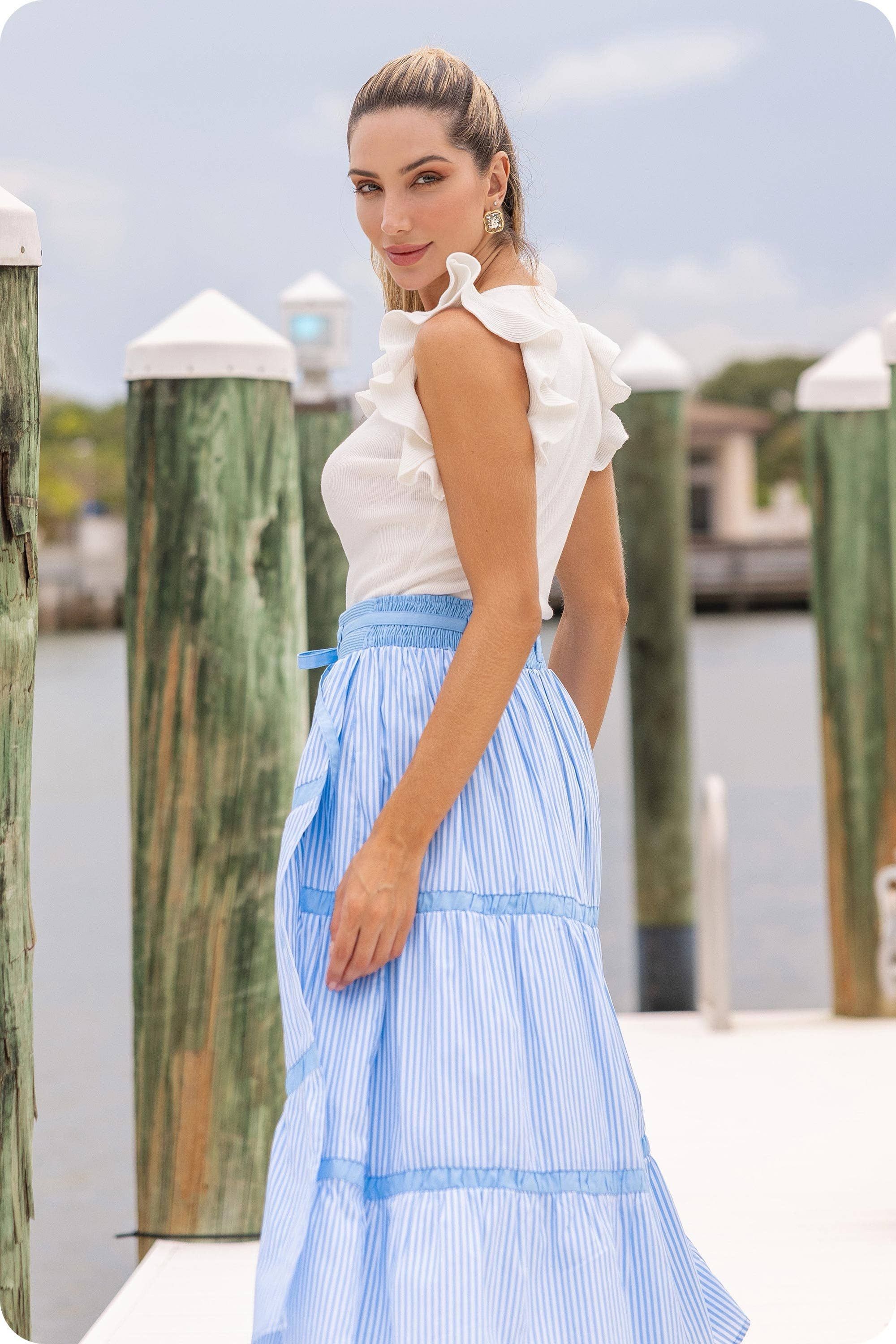 Ruffle Ribbed Knit Sleeveless Tank Top