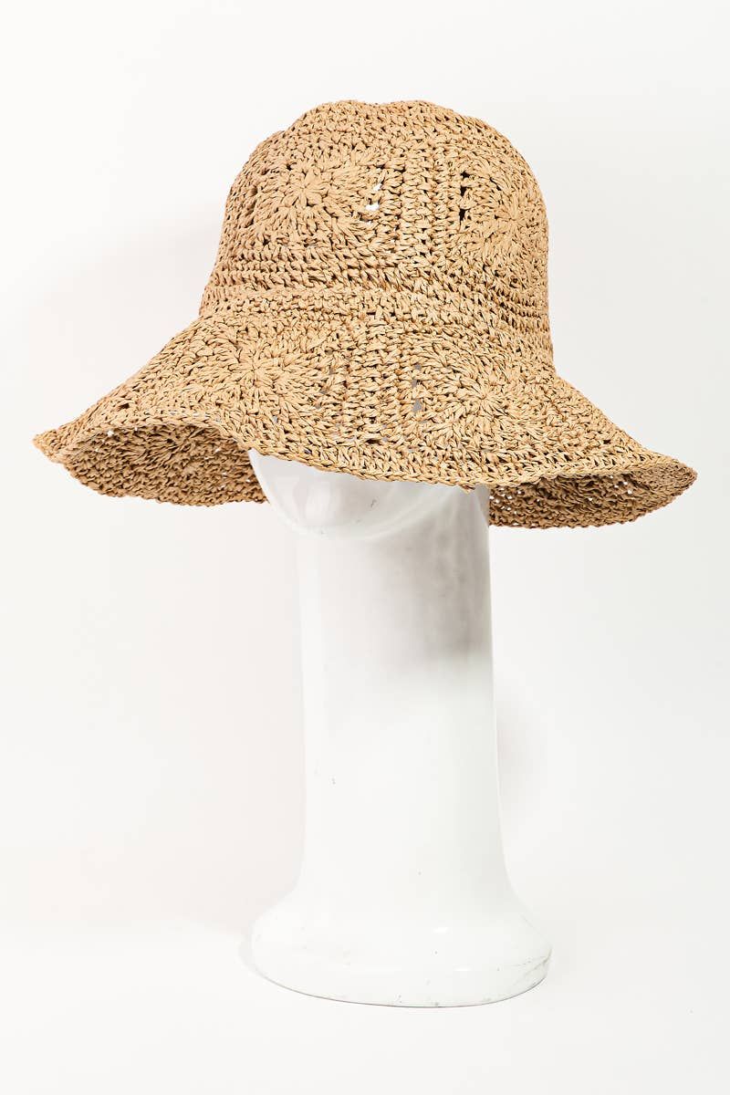 Large Square Pattern Knit Bucket Hat