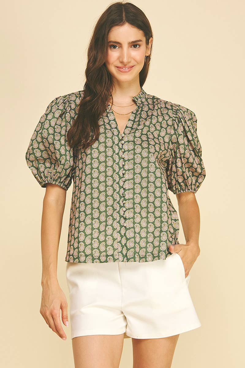Printed Perfection Floral Print Puff Sleeve Split Neck Blouse