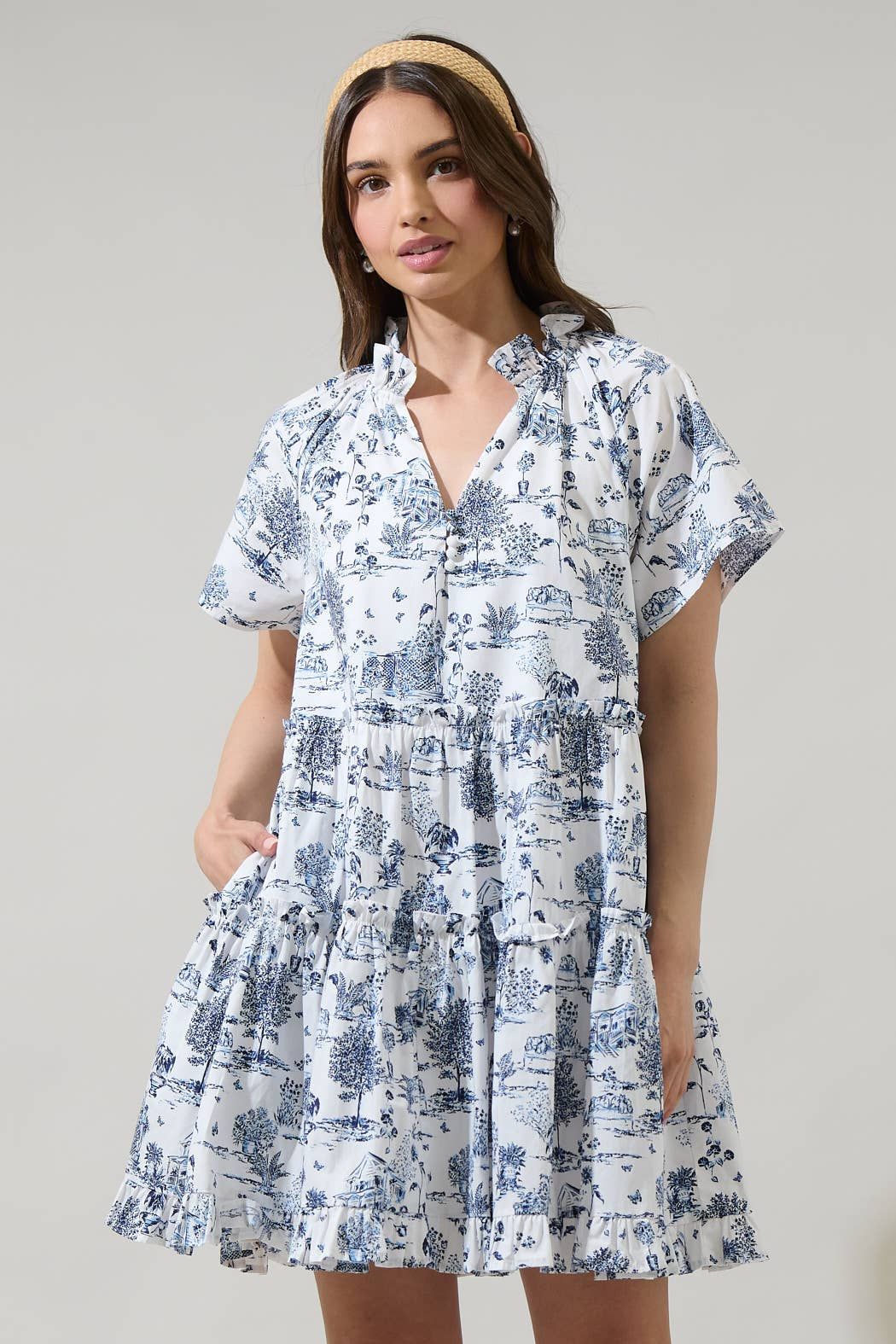 Toile Poplin Tiered Mini Dress