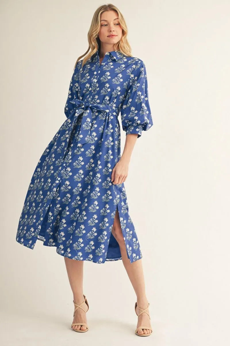 Blue Skies Ahead Floral Button Front Midi Dress