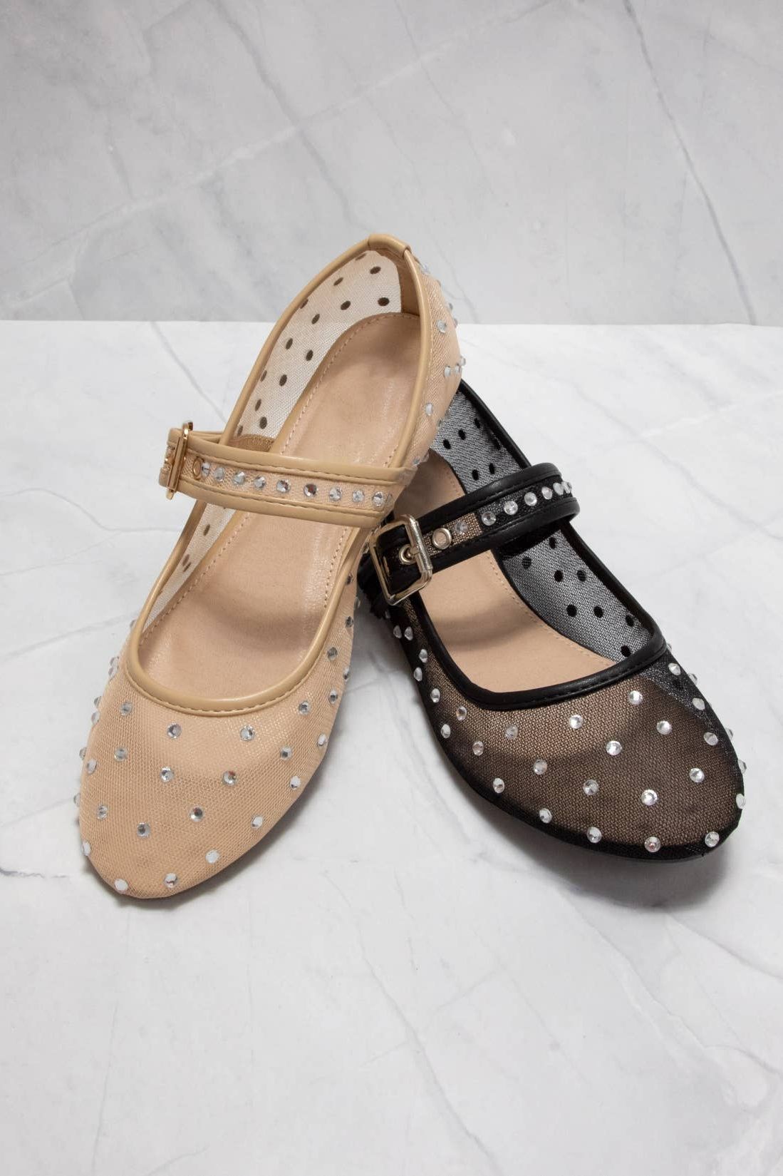 SF9868 RHINESTONE EMBELLISHED MESH MARY JANE FLATS