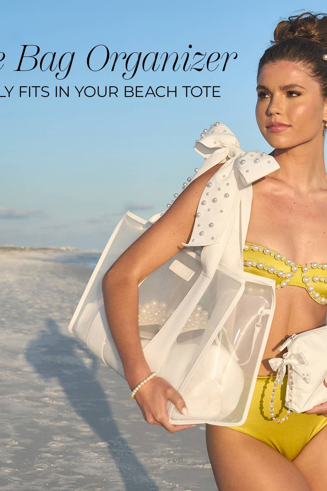 Ivory Pearl Bow Waterproof Beach Zip Pouch