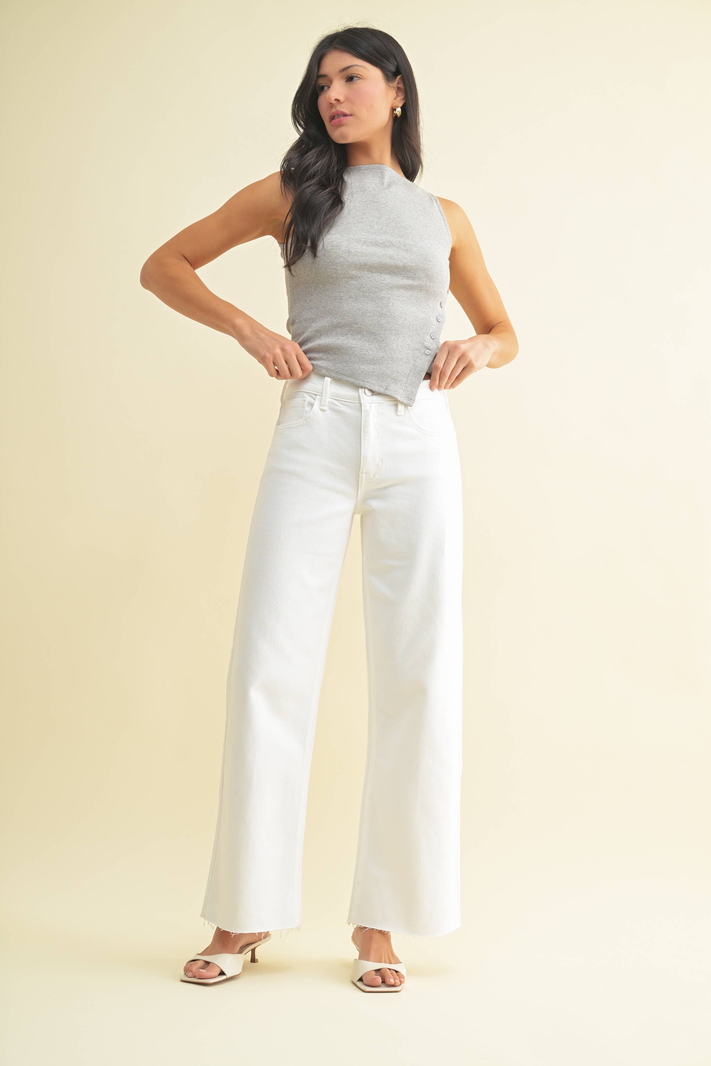 Model off Duty Hi-Rise White Straight Leg Denim Pants