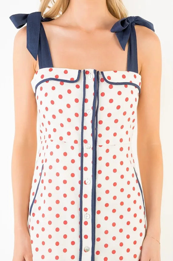 Strawberry Spritz Polka Dot Maxi Dress with Tie Shoulder Straps