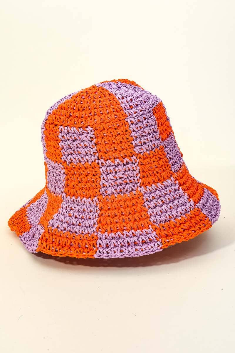 Straw Braided Checkered Bucket Hat