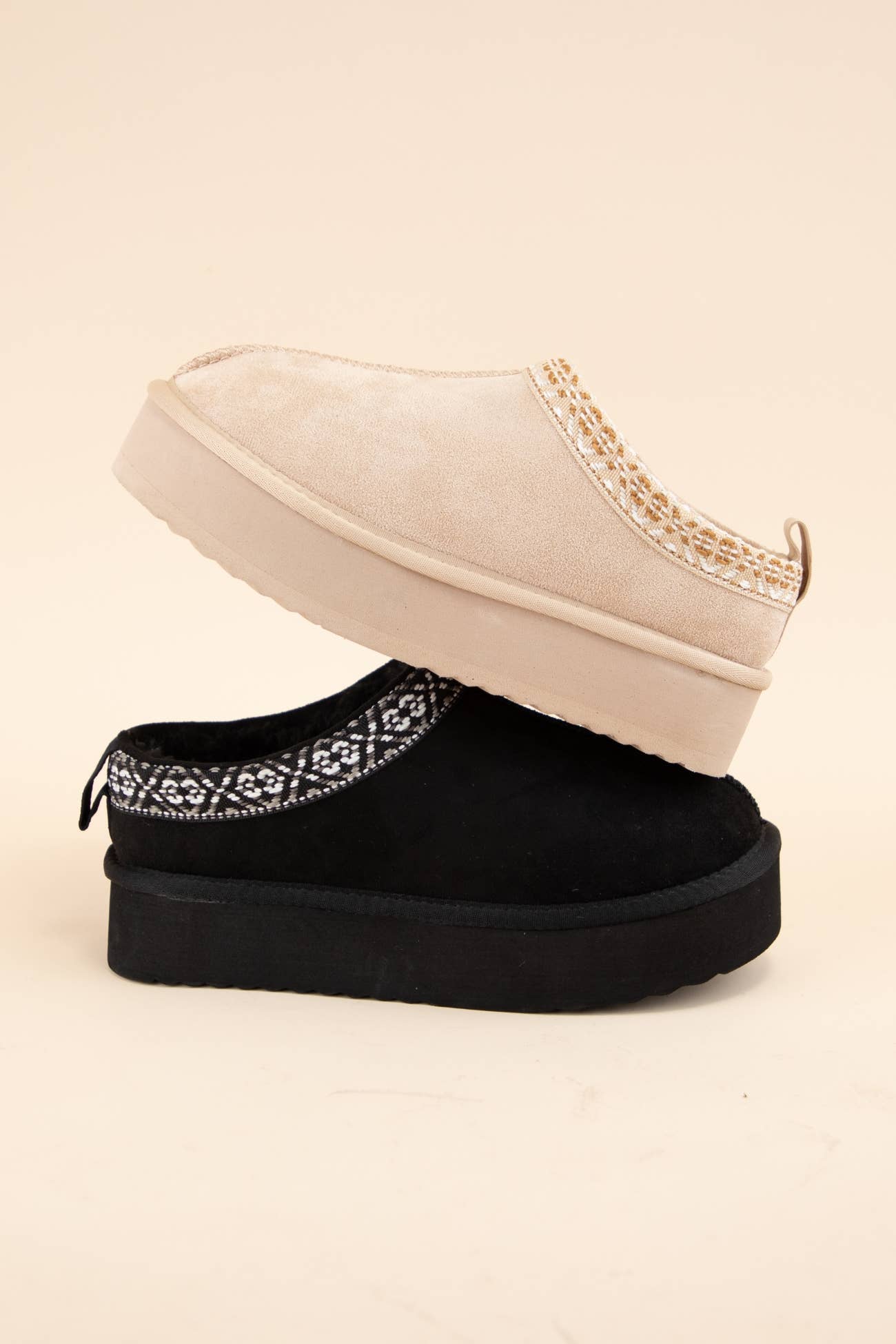EAGLE EMBROIDERED PLATFORM SHERPA FUR LINED SLIPPERS