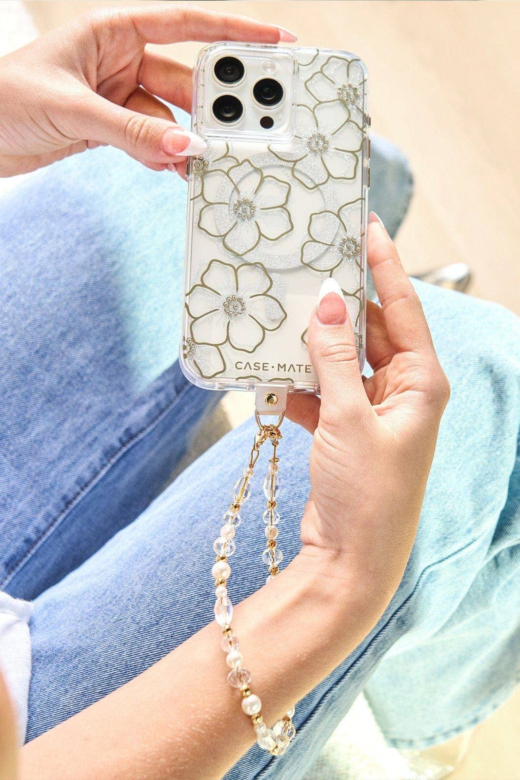 Crystal Pearl Gold Phone Charm