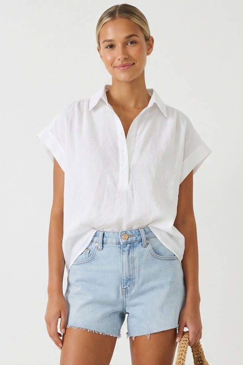 Cotton Short Sleeve Popover Blouse