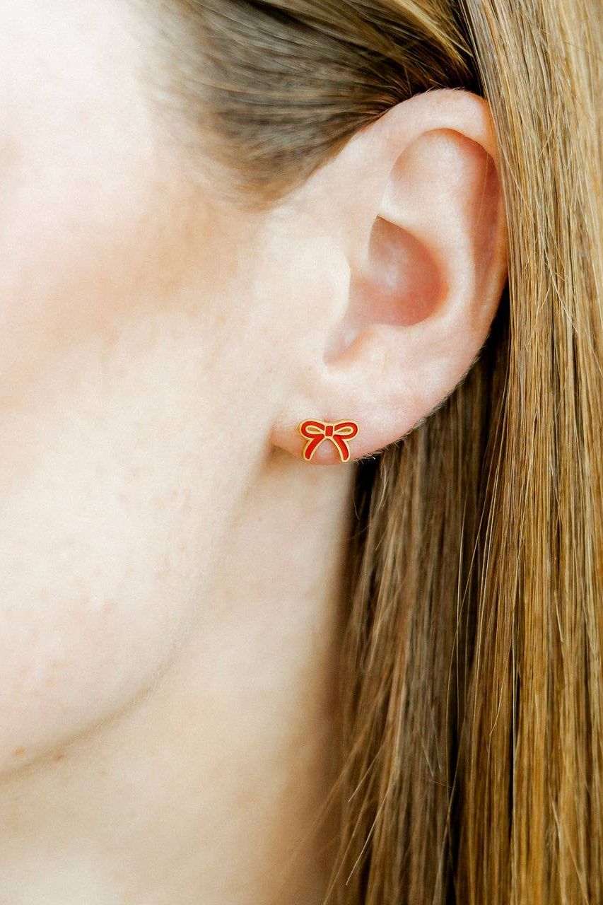 Screwback Stud Earrings - Sadie Bow Red