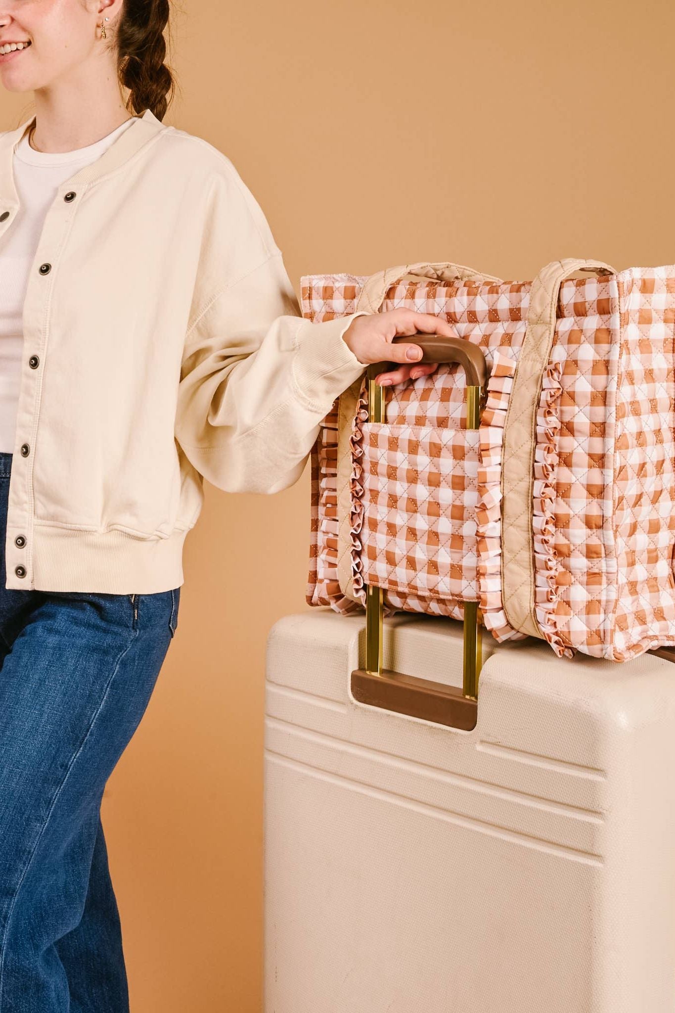 The Everyday Quilted Tote Bag-Maple Gingham