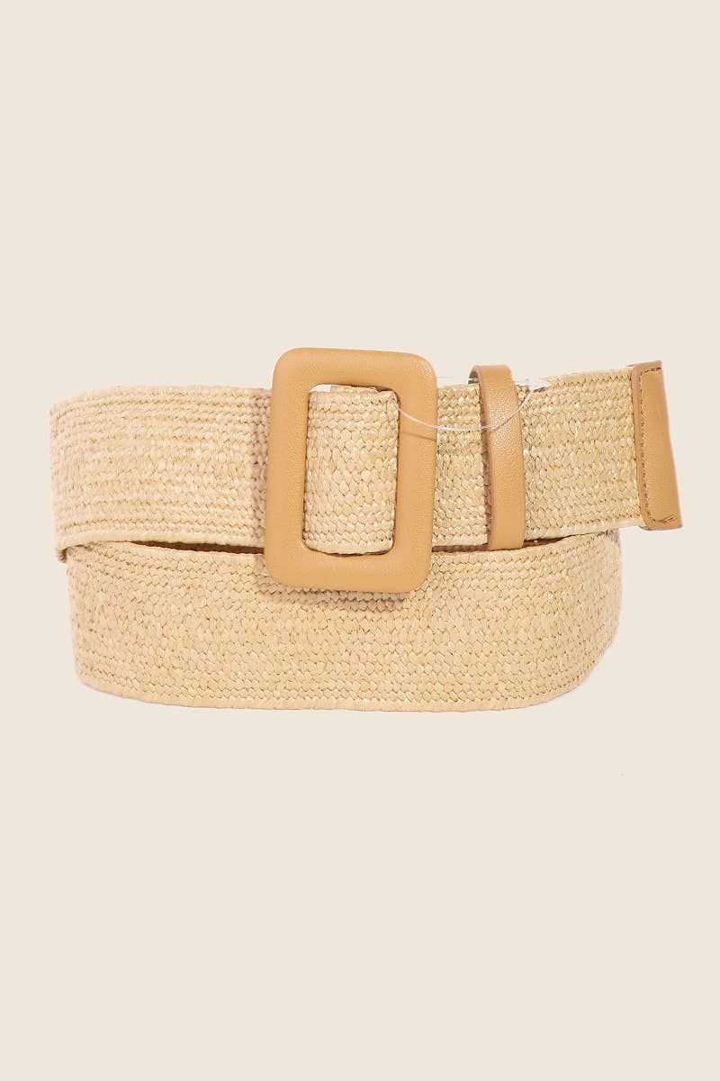 Rectangle Buckle Straw Braided Belt