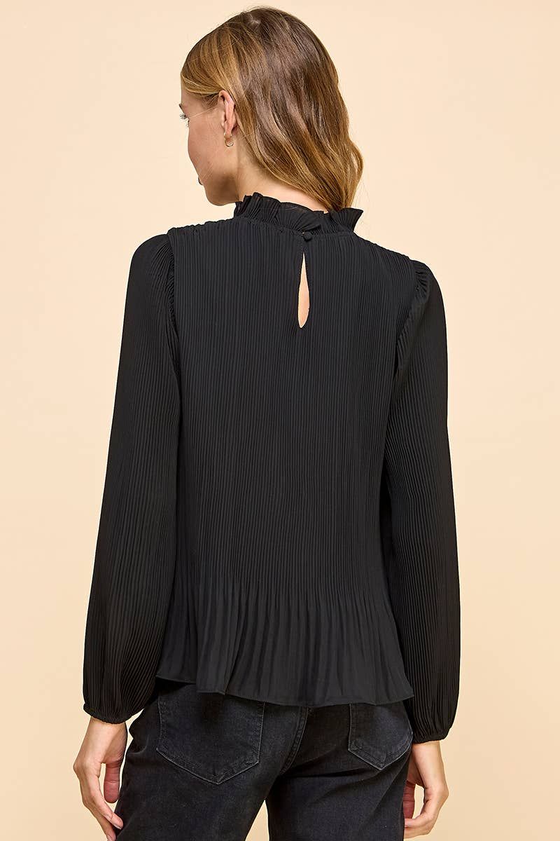 Pennie Pleated Mock Neckline Top