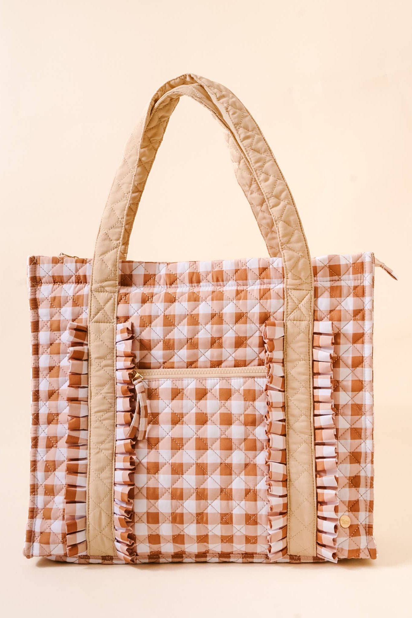 The Everyday Quilted Tote Bag-Maple Gingham