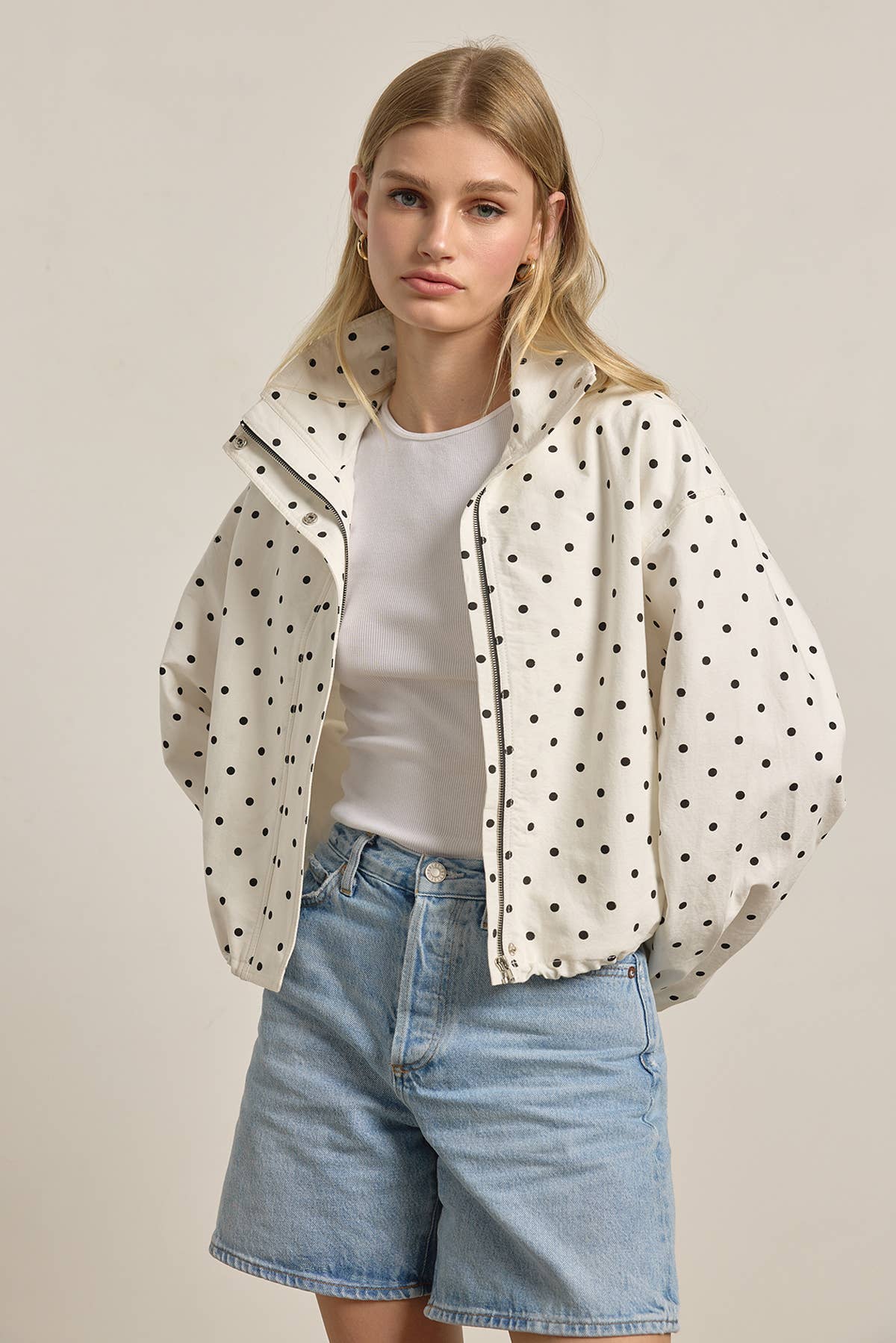 Polka Dot Drawstring Jacket