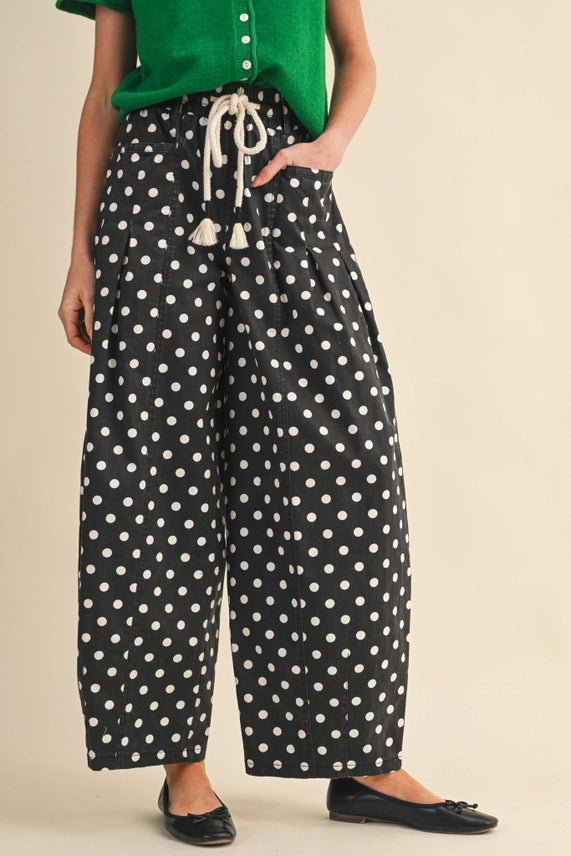 Soft Launch Polka Dot Wide Leg Lounge Pants with Drawstring Waist