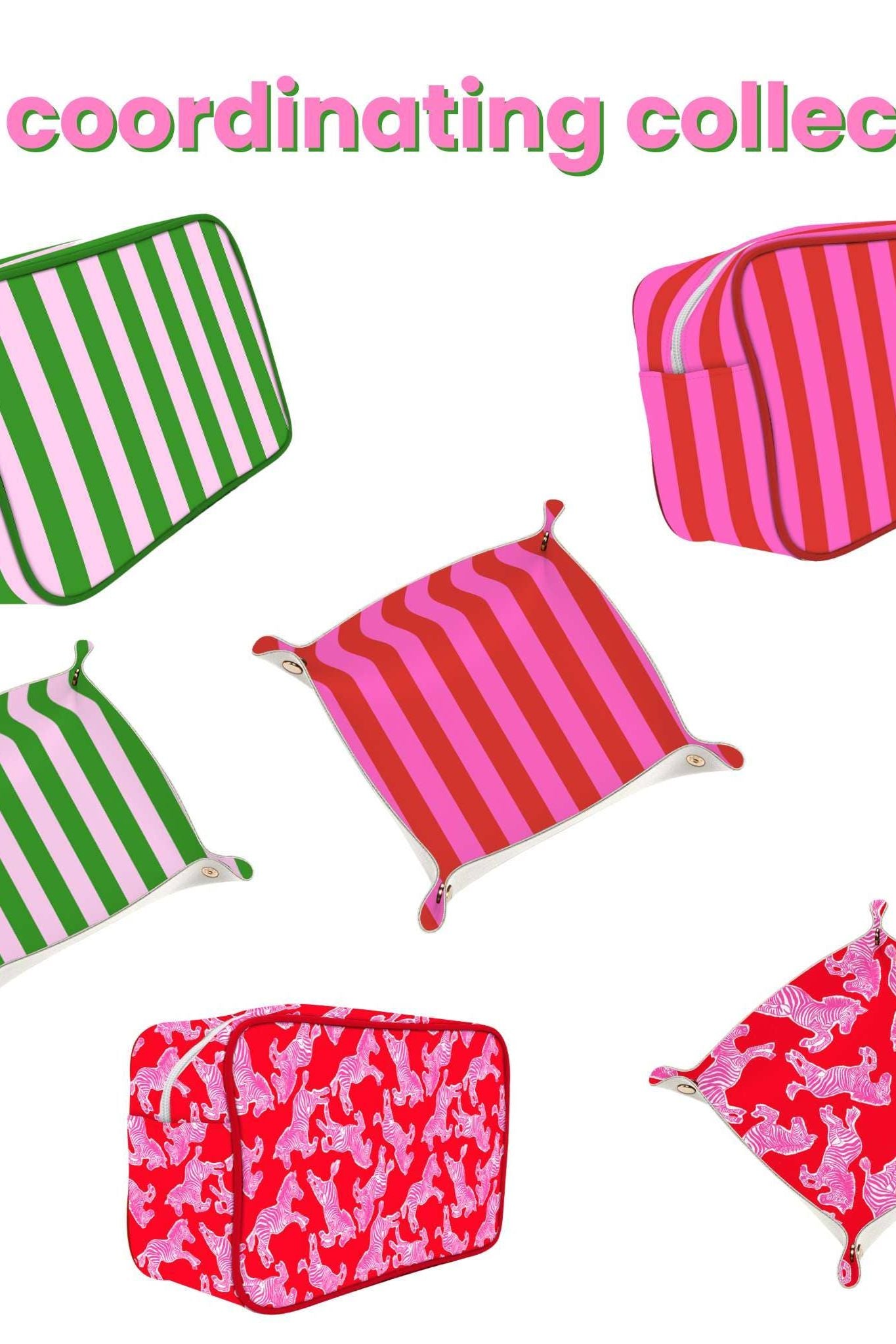 Cute trinket gift tray catchall | pink & green stripe