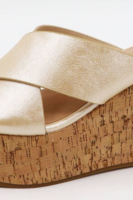 Bamboo Women Wedge Platform Crisscross Strap Sandals