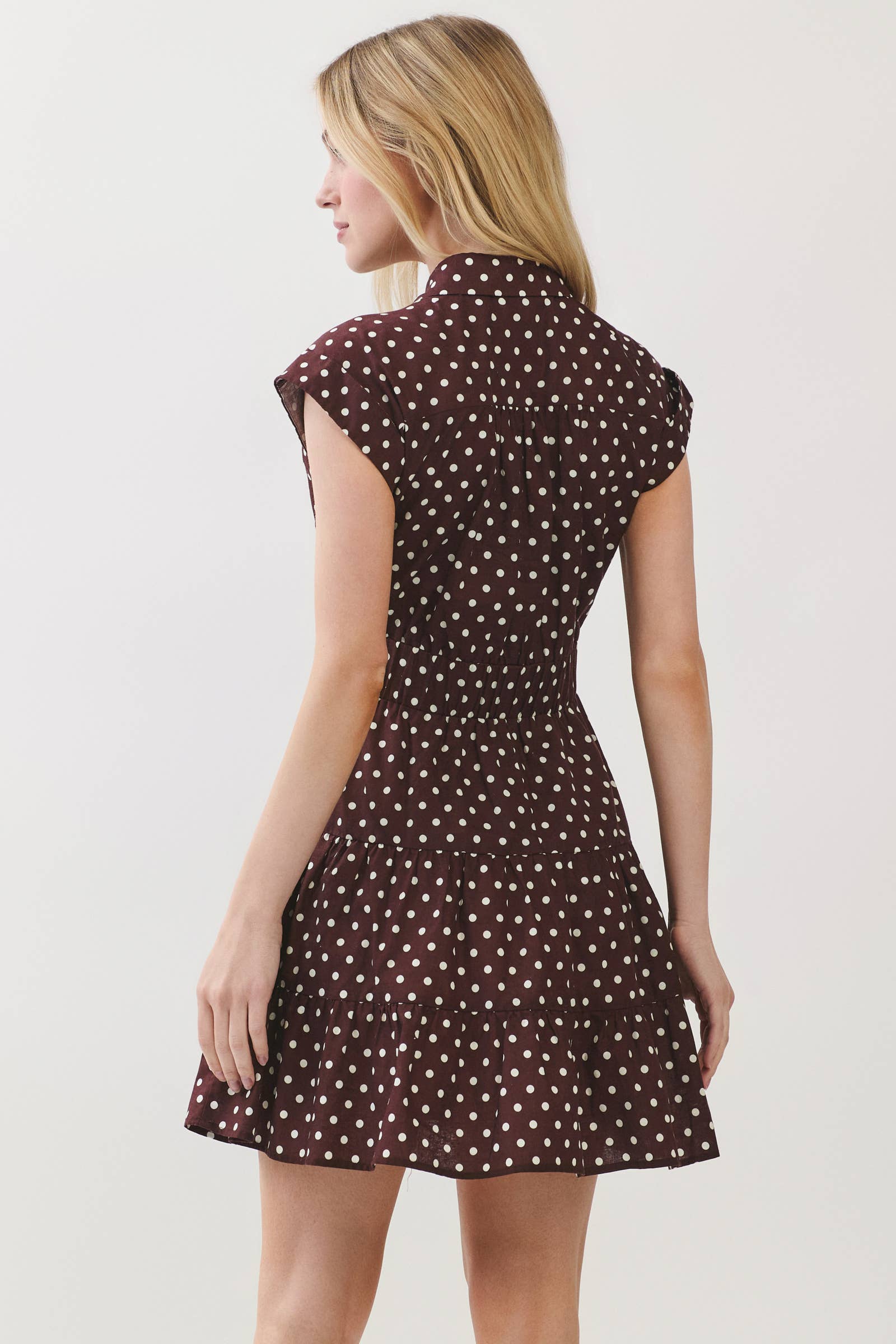 Dot's Amore Polka Dot Button-Front Tiered Mini Dress