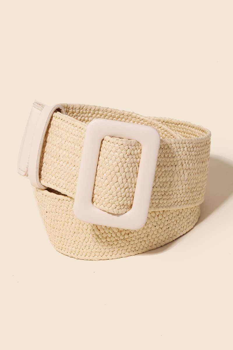 Rectangle Buckle Straw Braided Belt