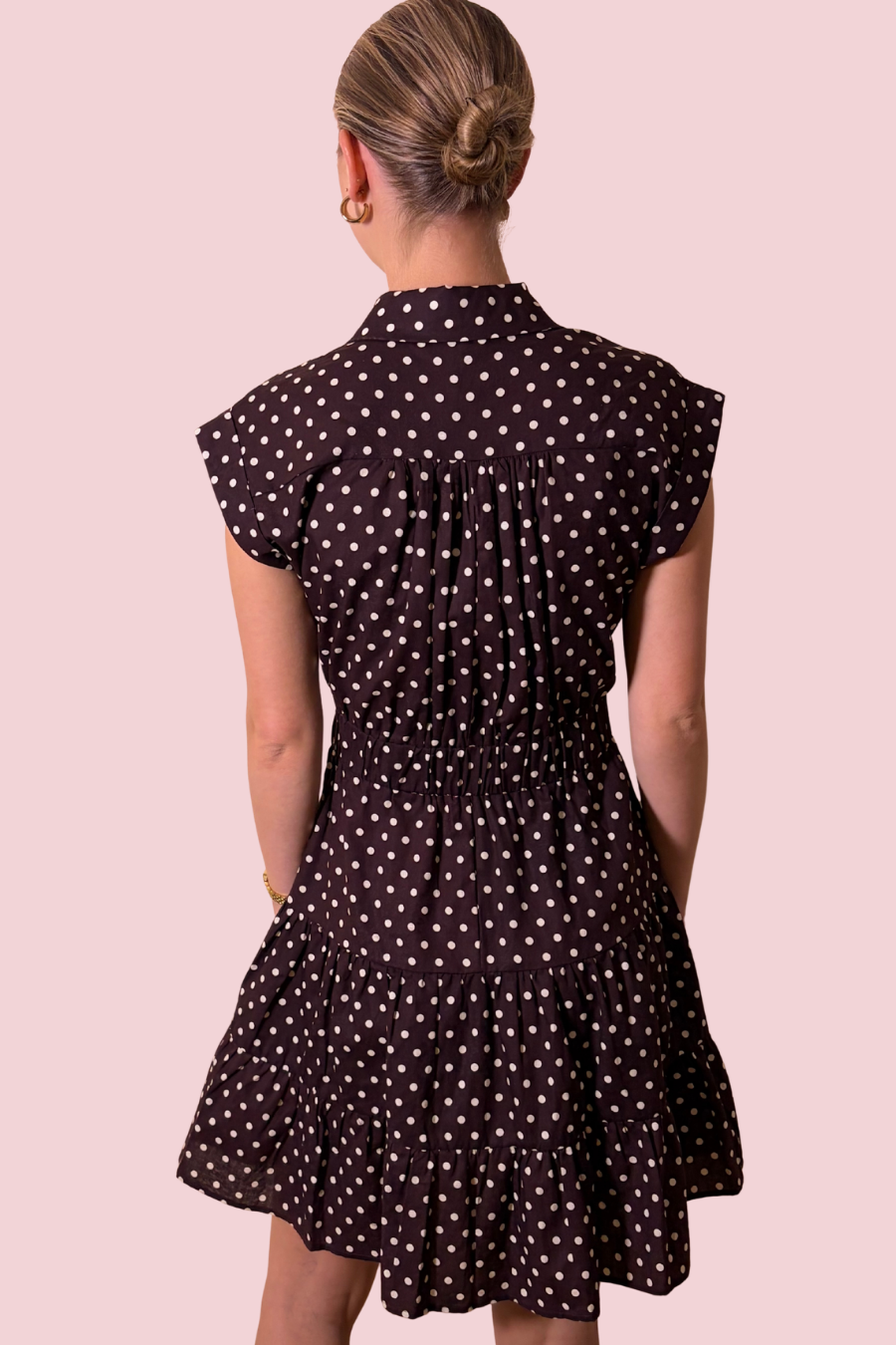 Dot's Amore Polka Dot Button-Front Tiered Mini Dress