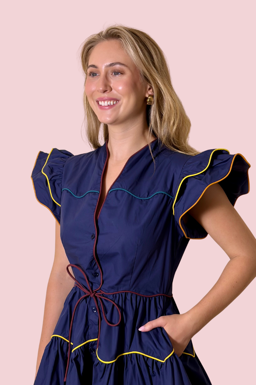 Ruffle Me This Tiered Ruffle Mini Dress with Contrast Piping