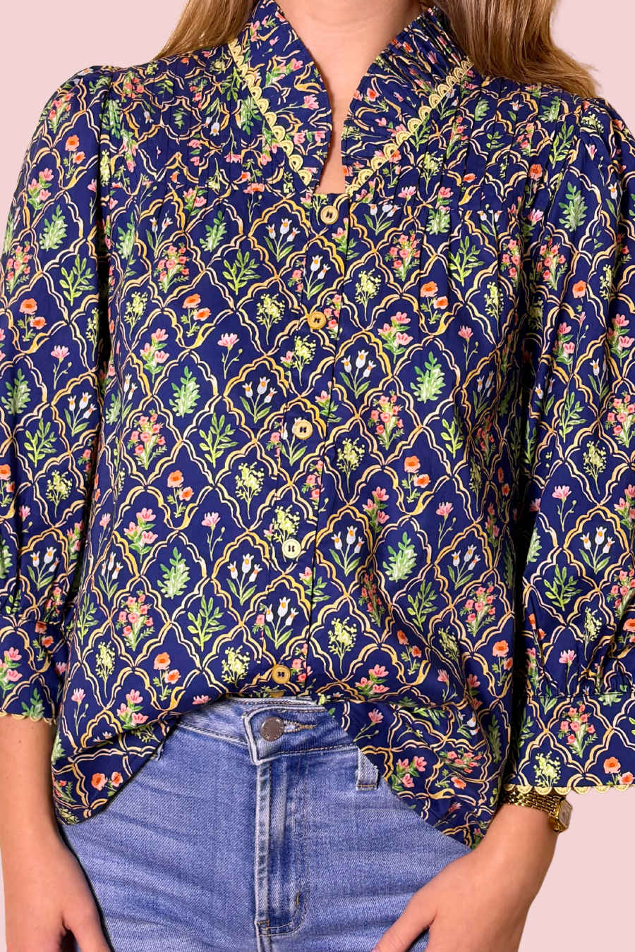 Vintage Vine Floral Print Puff Sleeve Blouse