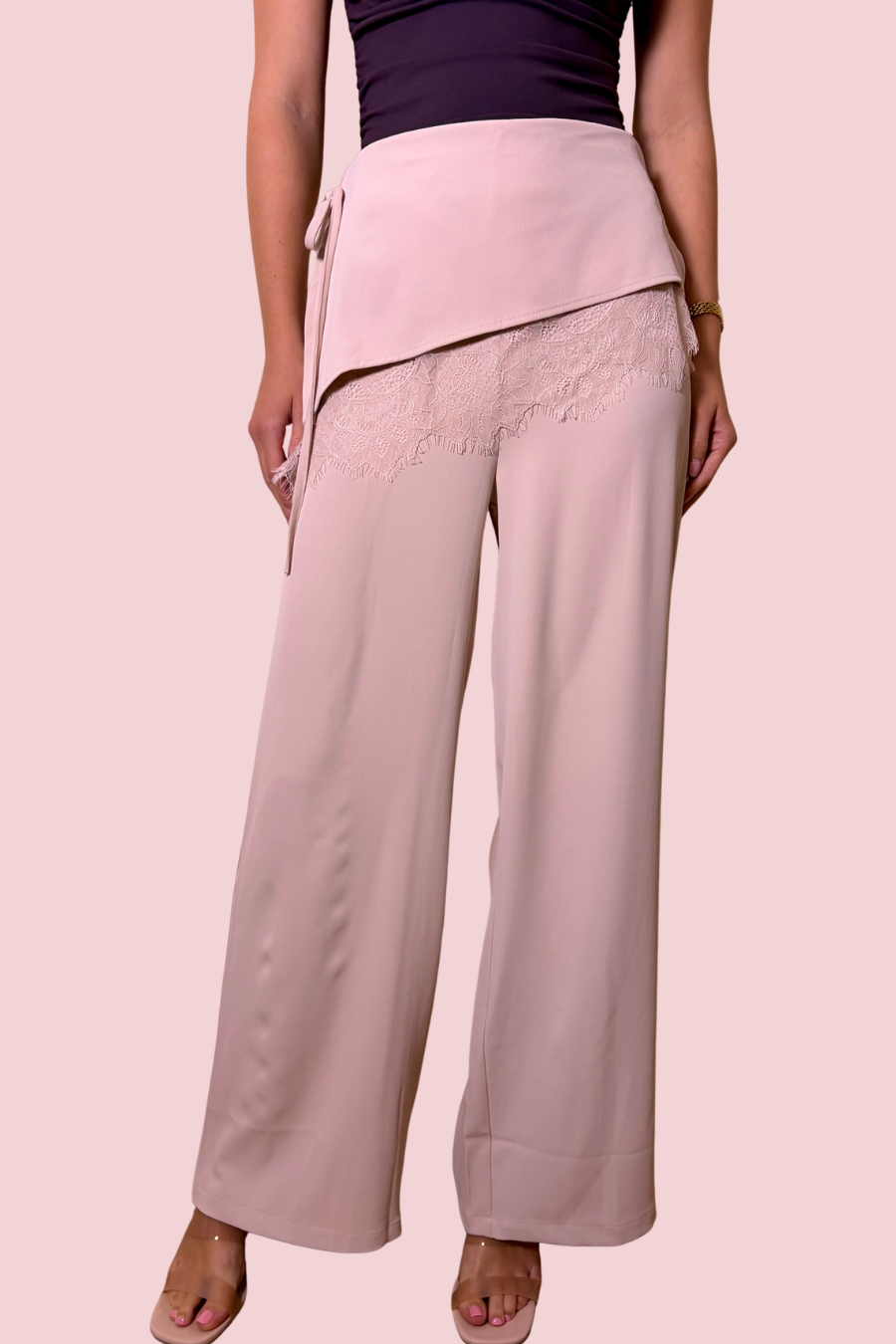 Lace Yourself High Waist Draped Lace Overlay Pants