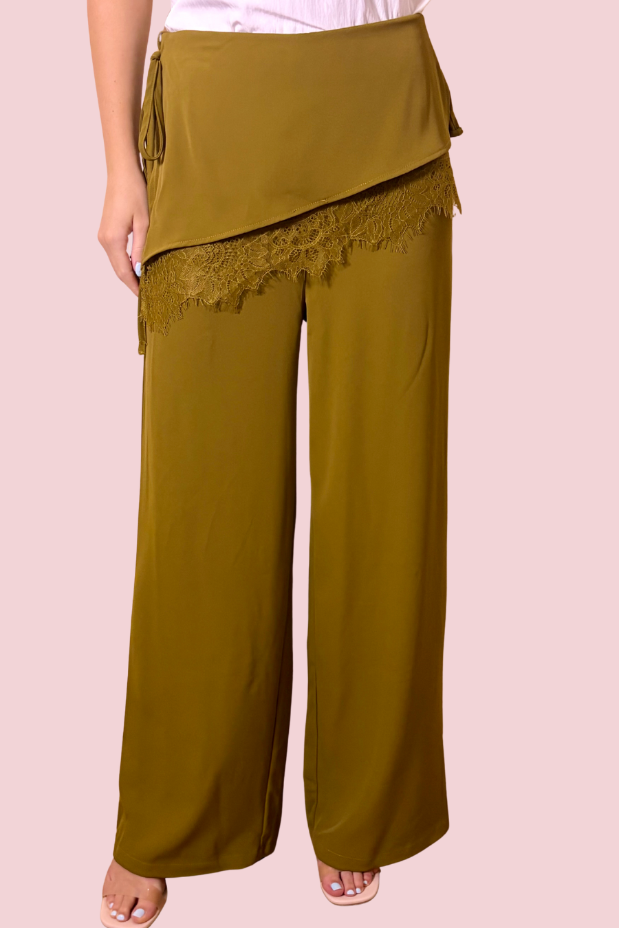 Lace Yourself High Waist Draped Lace Overlay Pants