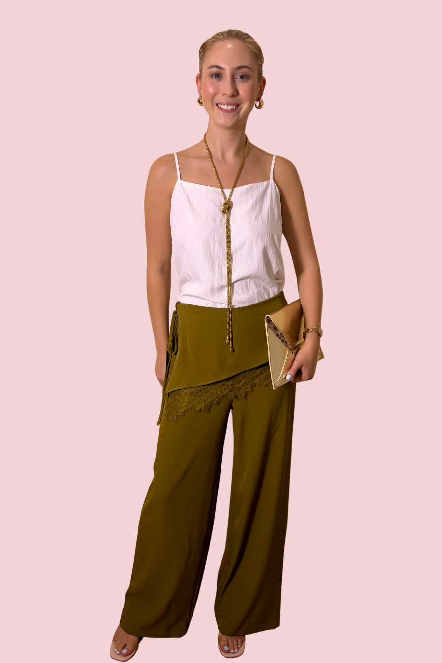Lace Yourself High Waist Draped Lace Overlay Pants