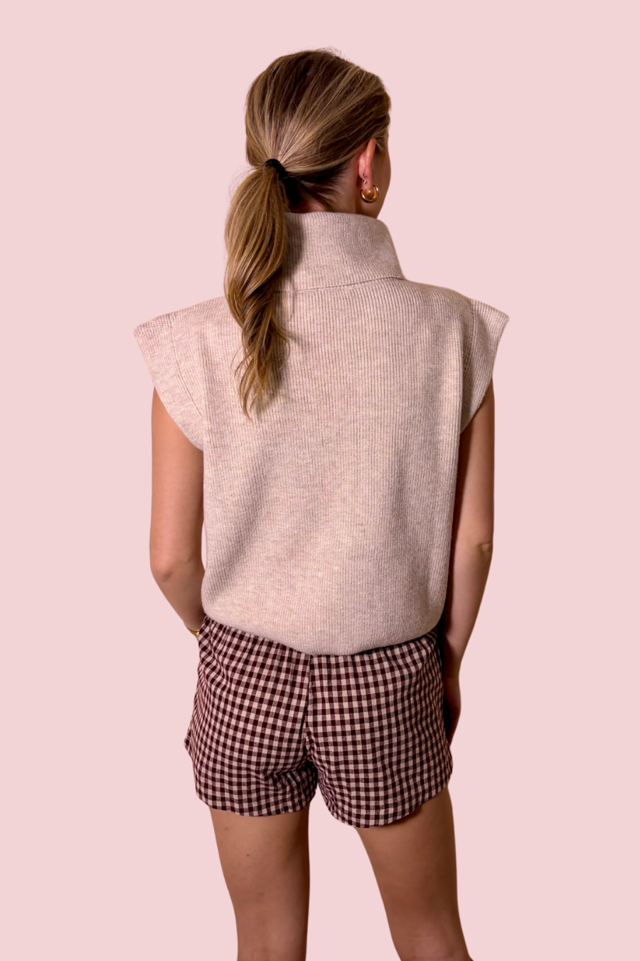 Soft Landing Mock Neck Knit Top with Cap Sleeves