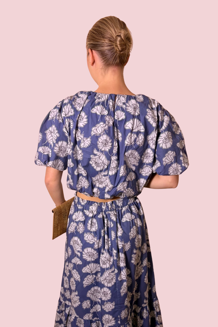 Indigo Bloom Floral Print Balloon Sleeve Blouse