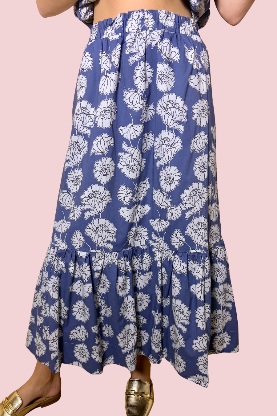 Indigo Bloom Floral Print Tiered Maxi Skirt