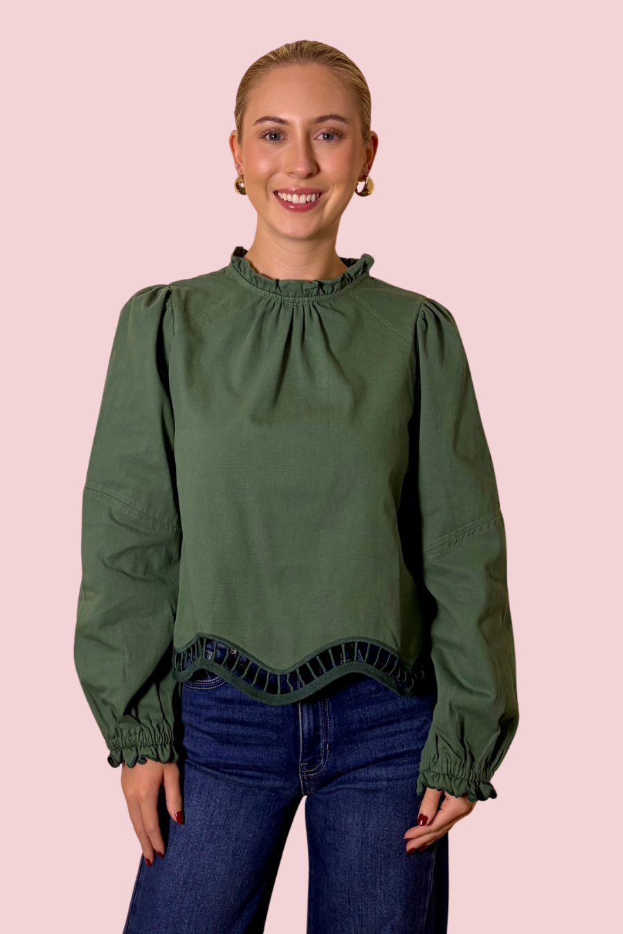 Scalloped Charm Ruffle Collar Boho Blouse