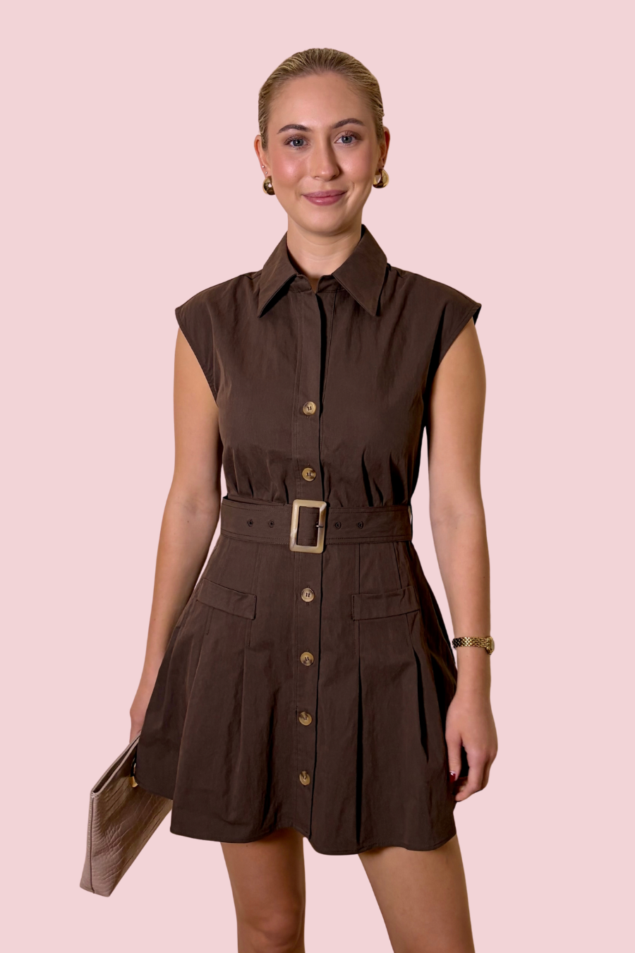 Belt It Out Collared Button-Front Mini Shirtdress with Belted Waist