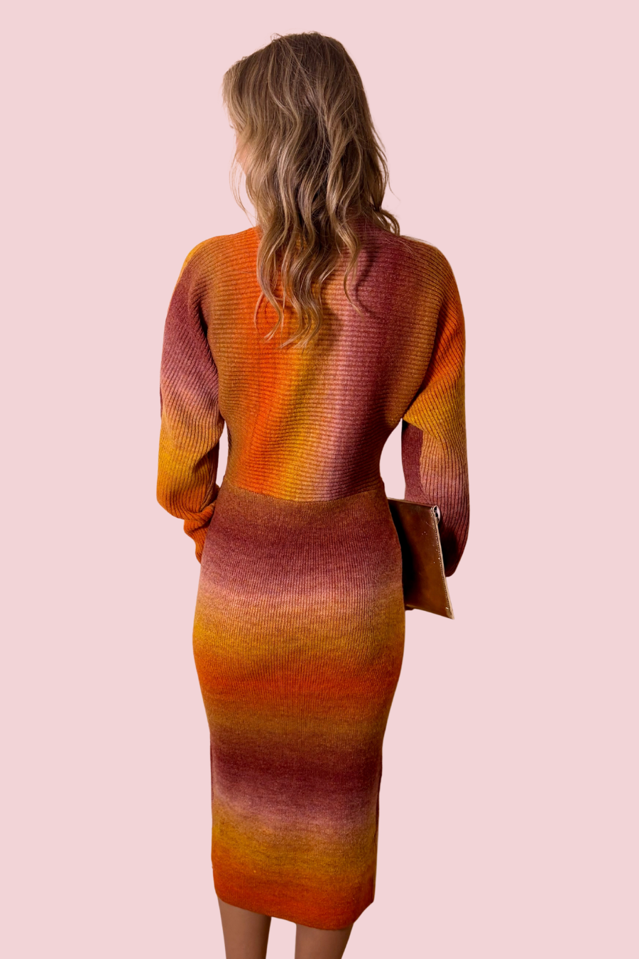 Ombre Ember Ribbed Knit Midi Dress