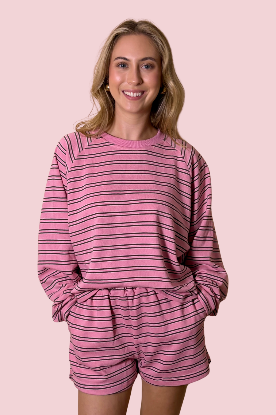 Stripe Me Pretty Pink Striped Oversized Sweatshirt