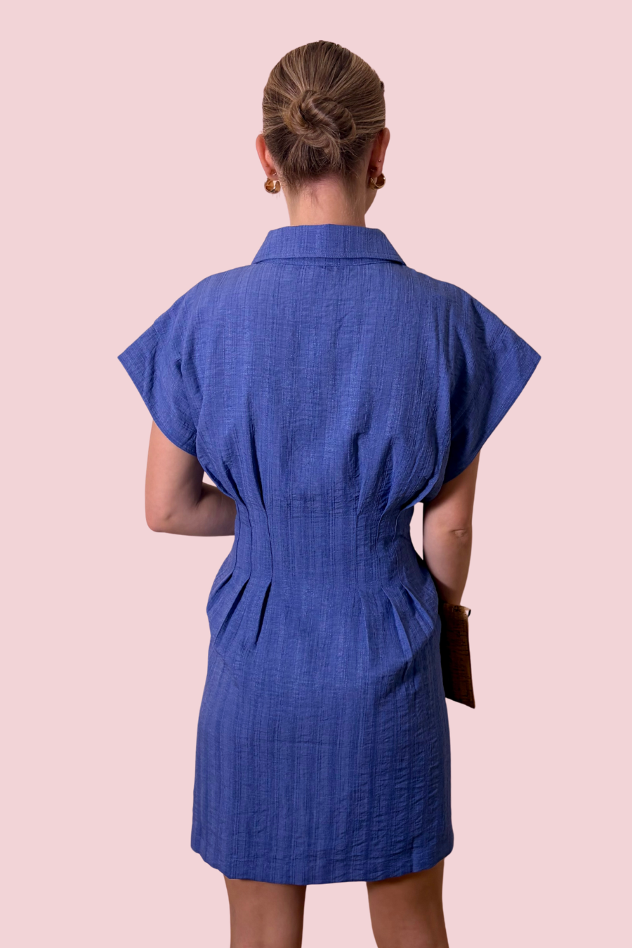 Collar Me Happy Cap Sleeve Button Front Shift Dress with Pleated Waist