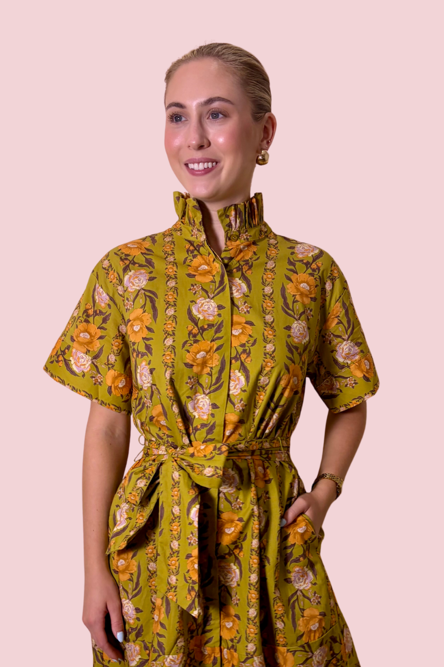 Stop & Smell the Flowers Floral Belted Mini Shirt Dress
