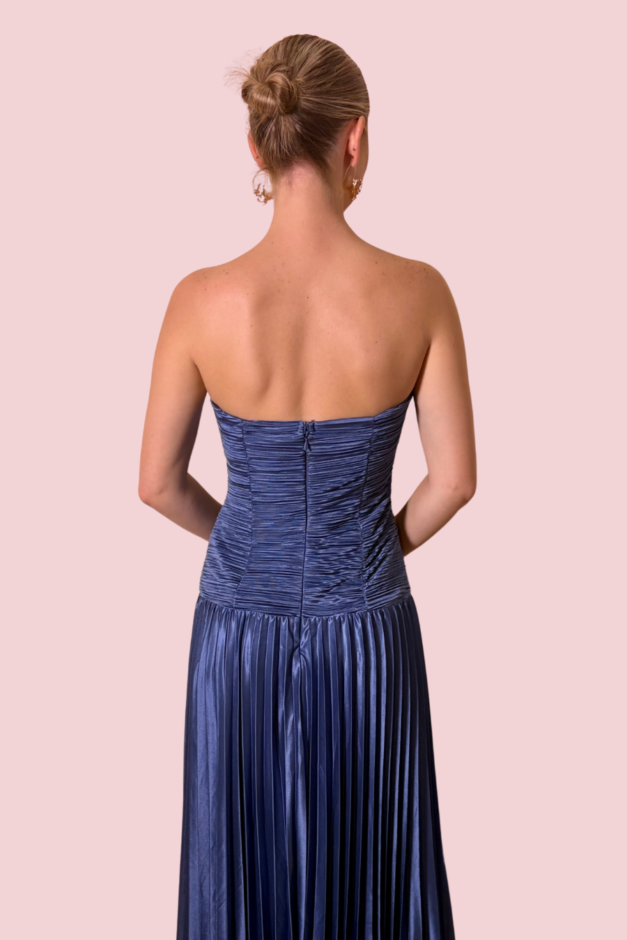 Twist of Fate Blue Pleated Satin Maxi Dress
