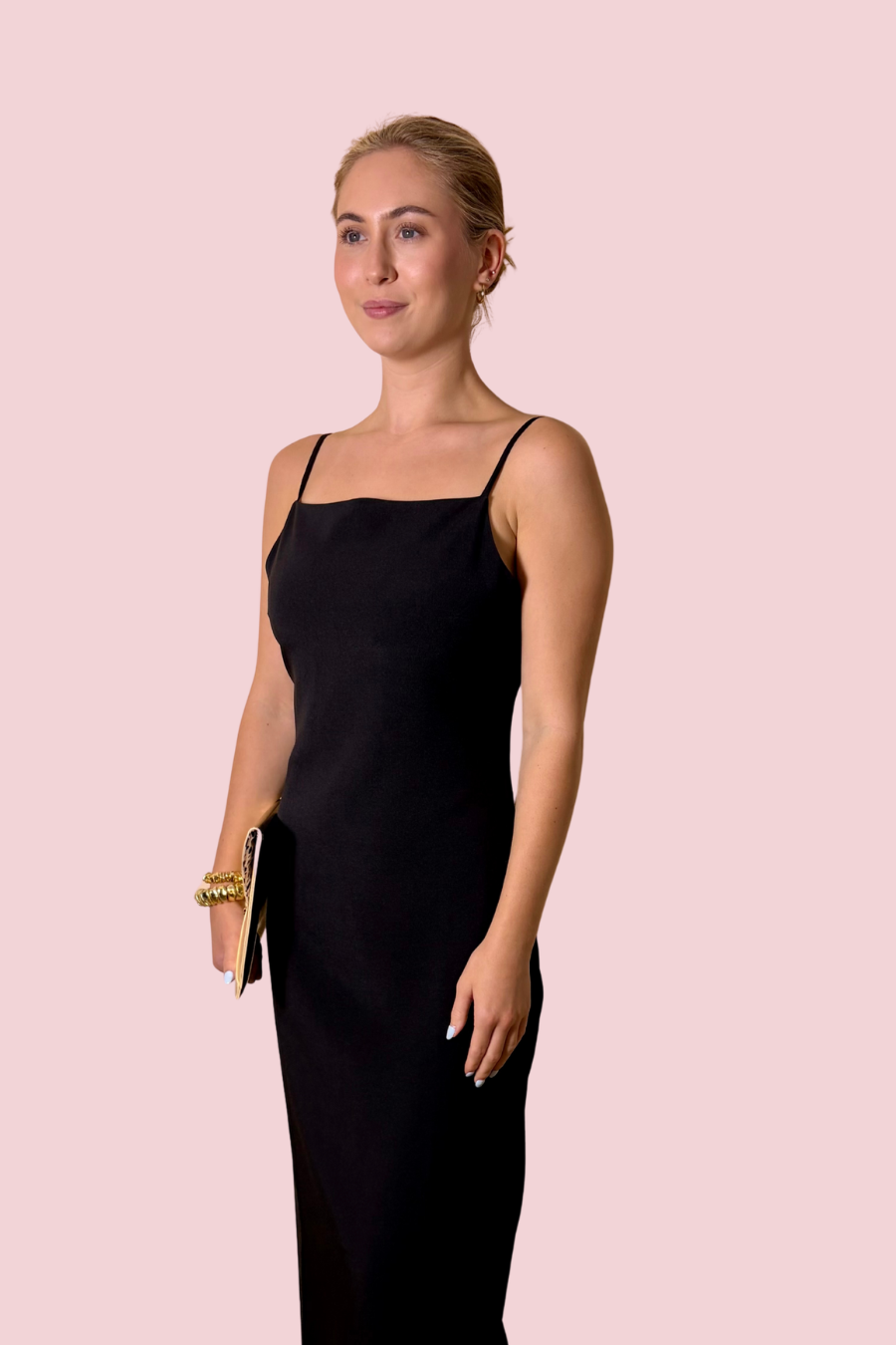 Main Squeeze Black Square Neck Bodycon Midi Dress