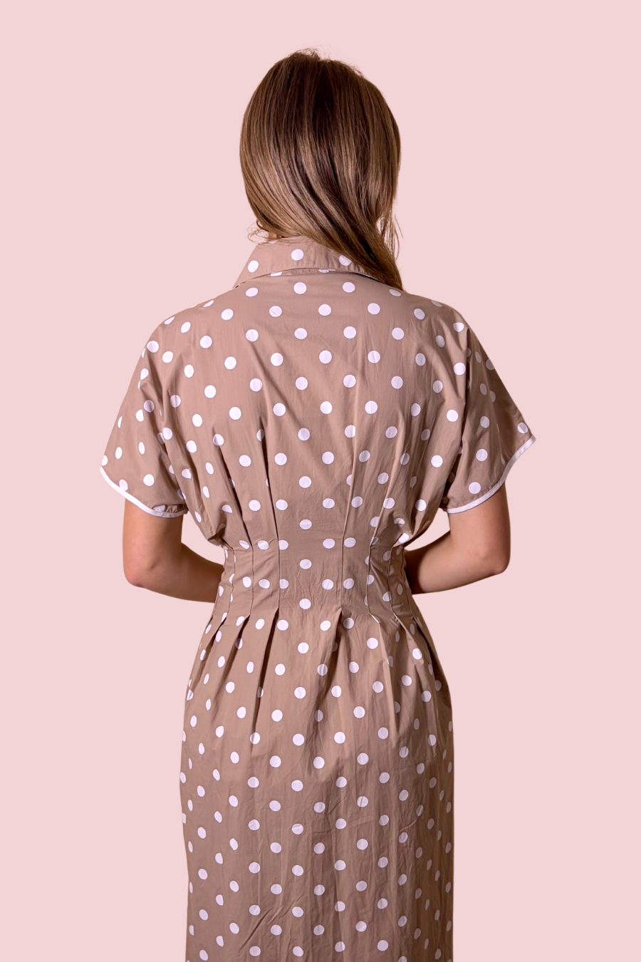 Dot Dot Polka Dot Button Front Collared Dress with Smocked Waist