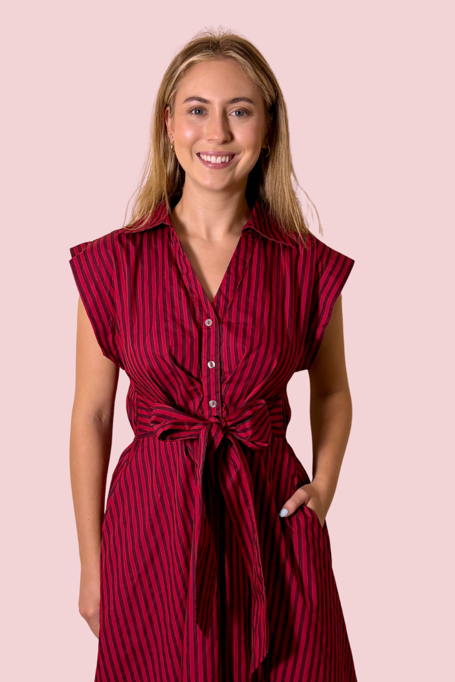 Pinstripe Promise Striped Tie Waist Midi Dress